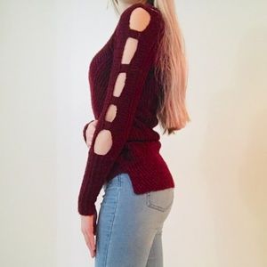 Almost Famous Burgundy Cold Shoulder Sweater